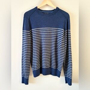 Banana Republic Navy and Gray Striped Merino Wool Crewneck Sweater